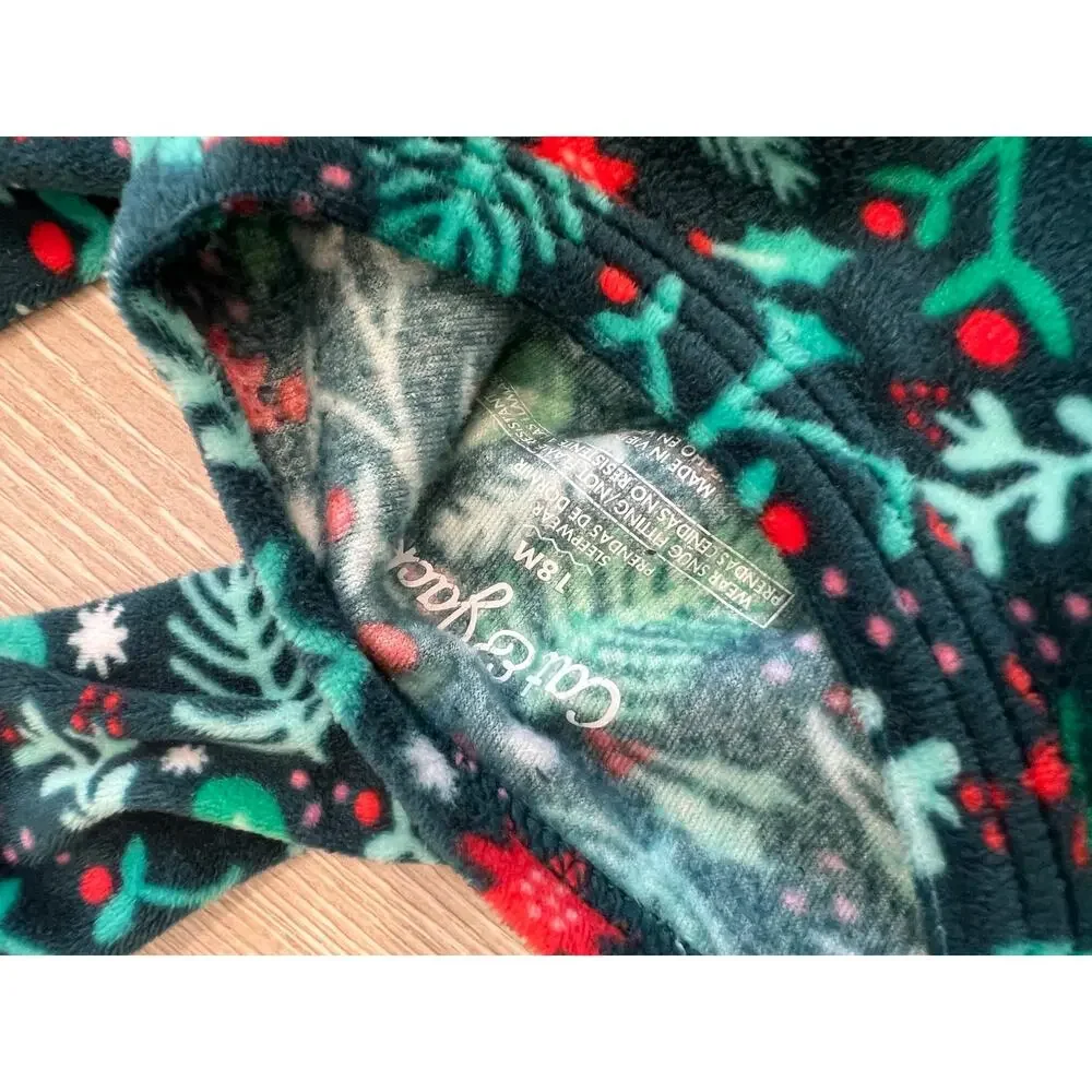 Cat & Jack 18 Mos Matching Christmas Pajamas Set Green Red Holly Berries